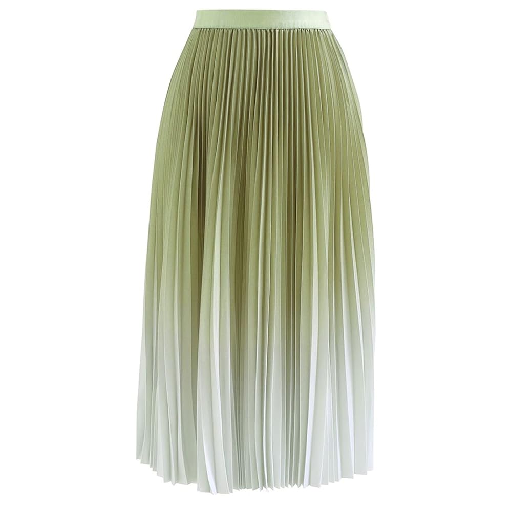 CHICWISH Women's Moss Green Gradient Pleated Midi Skirt at CHICWISH Women's Moss Green Gradient Pleated Midi Skirt at